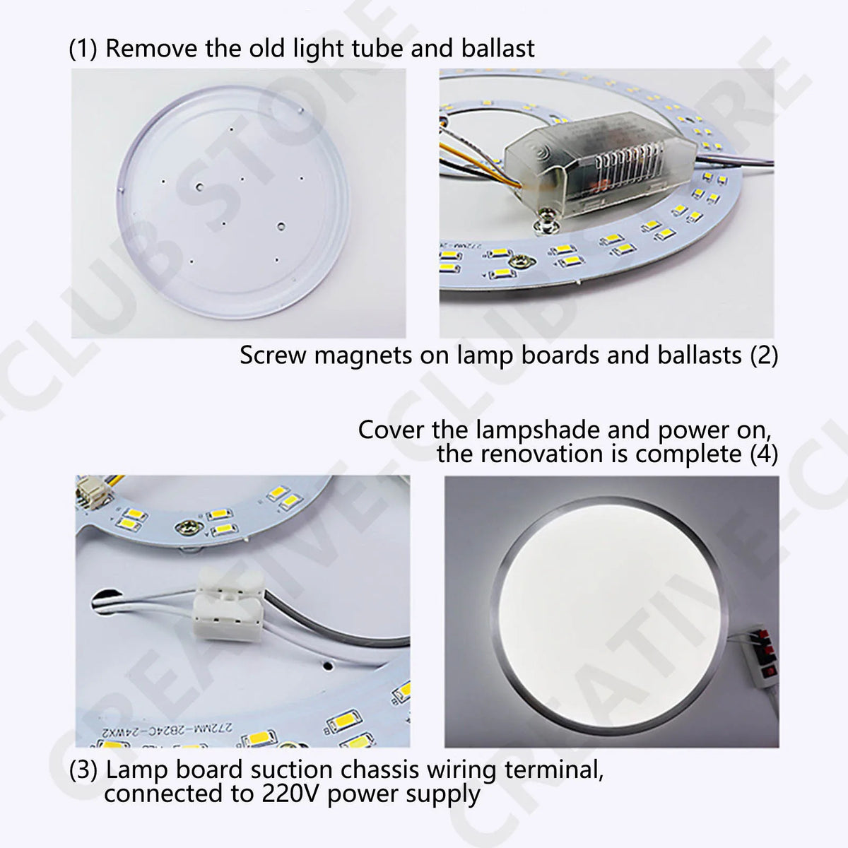 Comparaison des tailles de bande LED plafond 48W, 60W, 72W