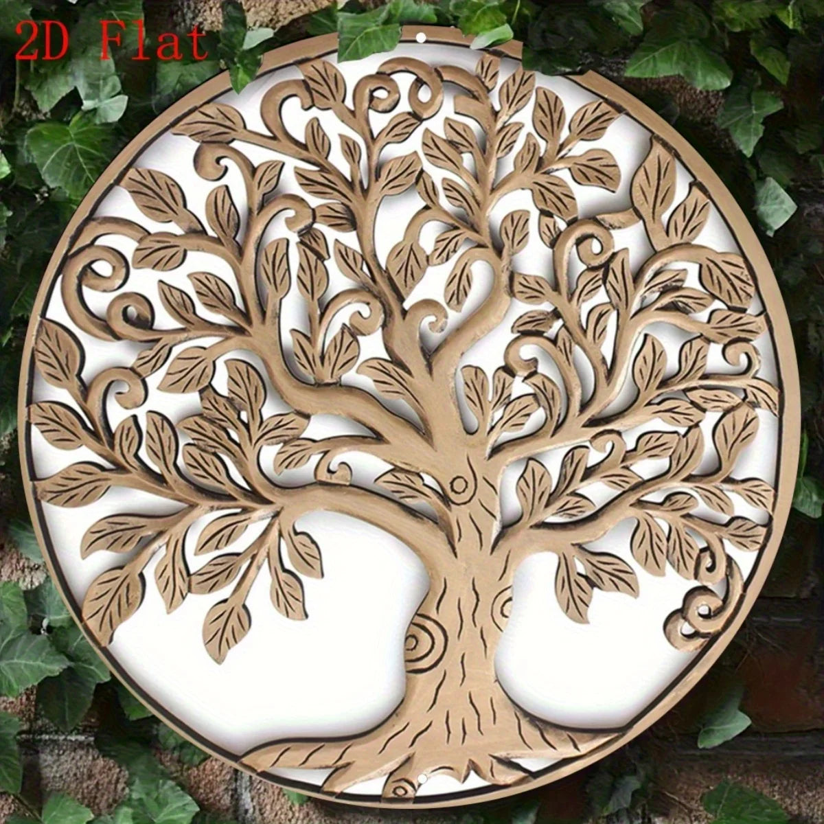 décoration murale arbre vie bois cercle motifs feuilles naturel vintage 20cm 30cm 40cm