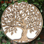 décoration murale arbre vie bois cercle motifs feuilles naturel vintage 20cm 30cm 40cm