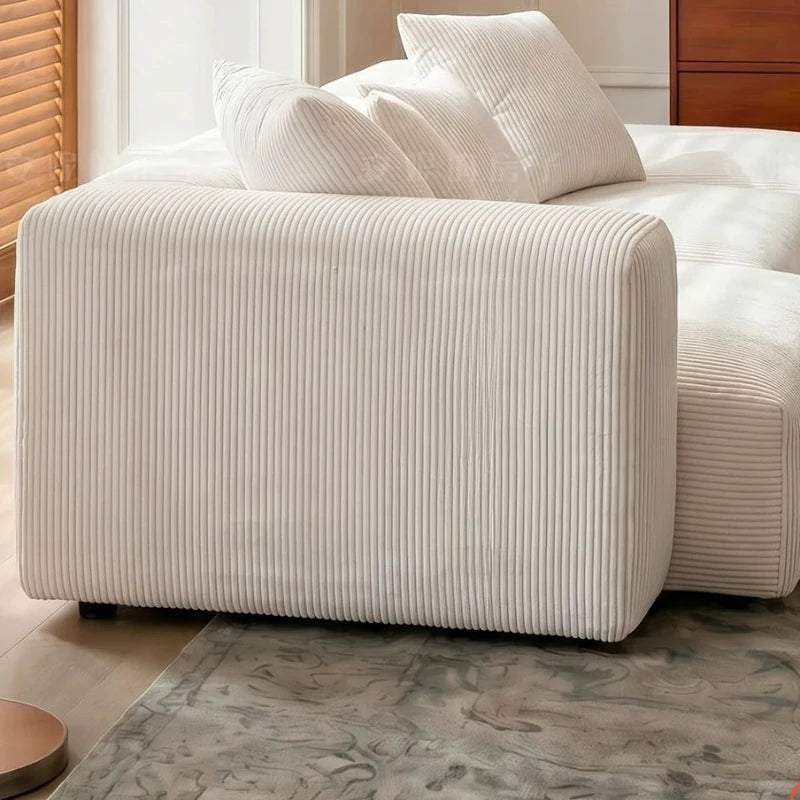 canapé modulable moderne beige clair rayures horizontales convertible cause cœur lit salon