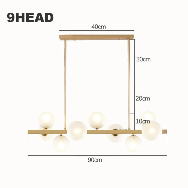 suspension lumineuse moderne or blanc boules translucides chaines interrupteur tactile
