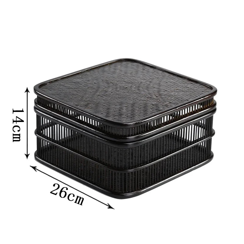 boîtes rangement bambou tressé carré multinefs couvercle opaque asiatique traditionnel rustique