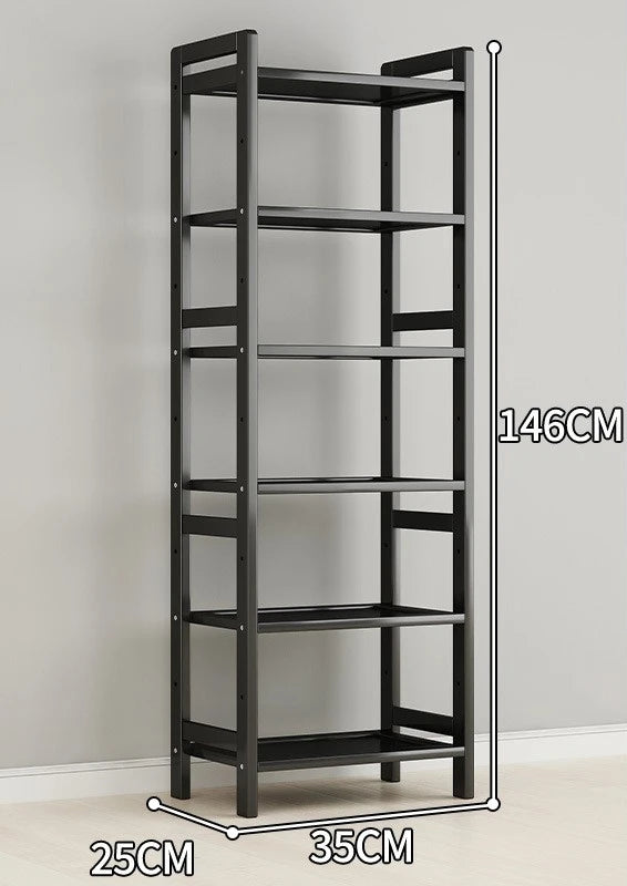 étagère rangement noire multifonctionnelle moderne acier inoxydable bambou réutilisable livres plantes