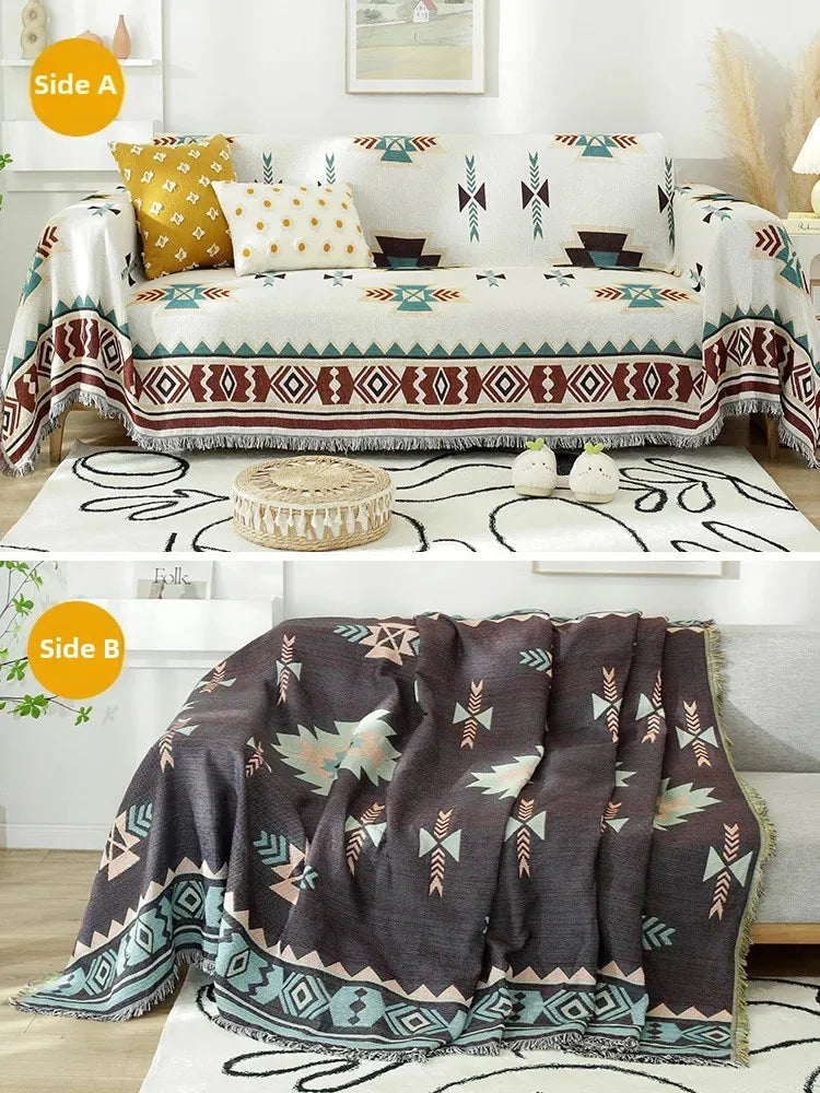 housse canapé réversible polyester multicolore motifs géométriques animaux moderne fleur ornement salon