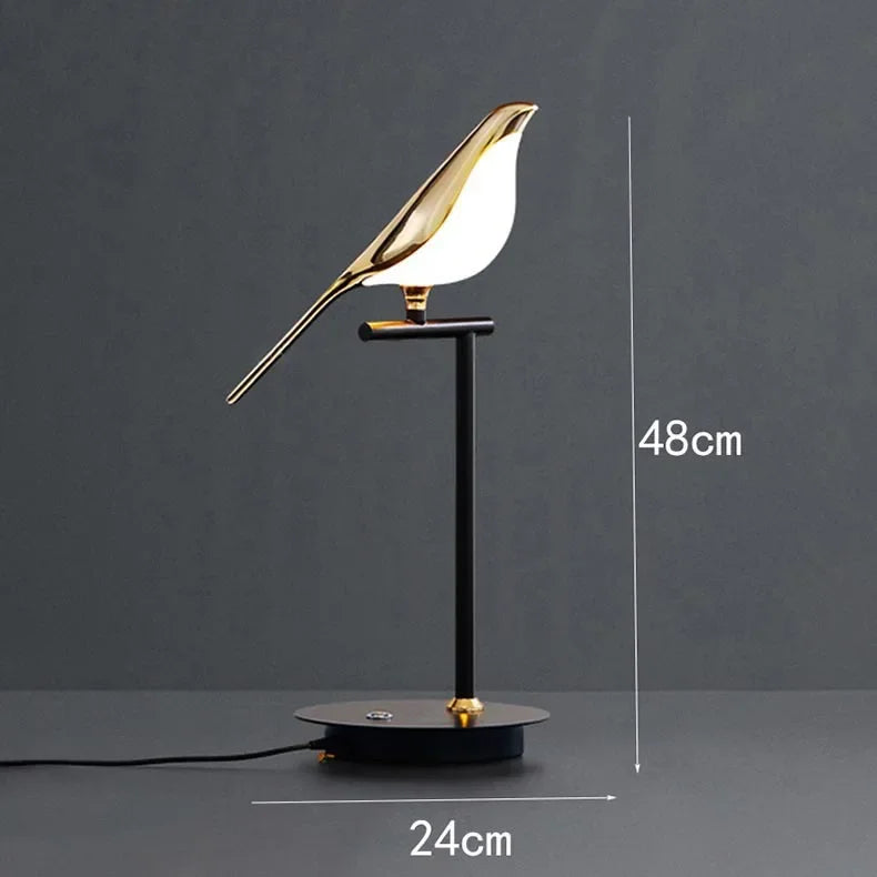 lampe poser oiseaux or blanc noir finition métallique contemporaine minimaliste(touches