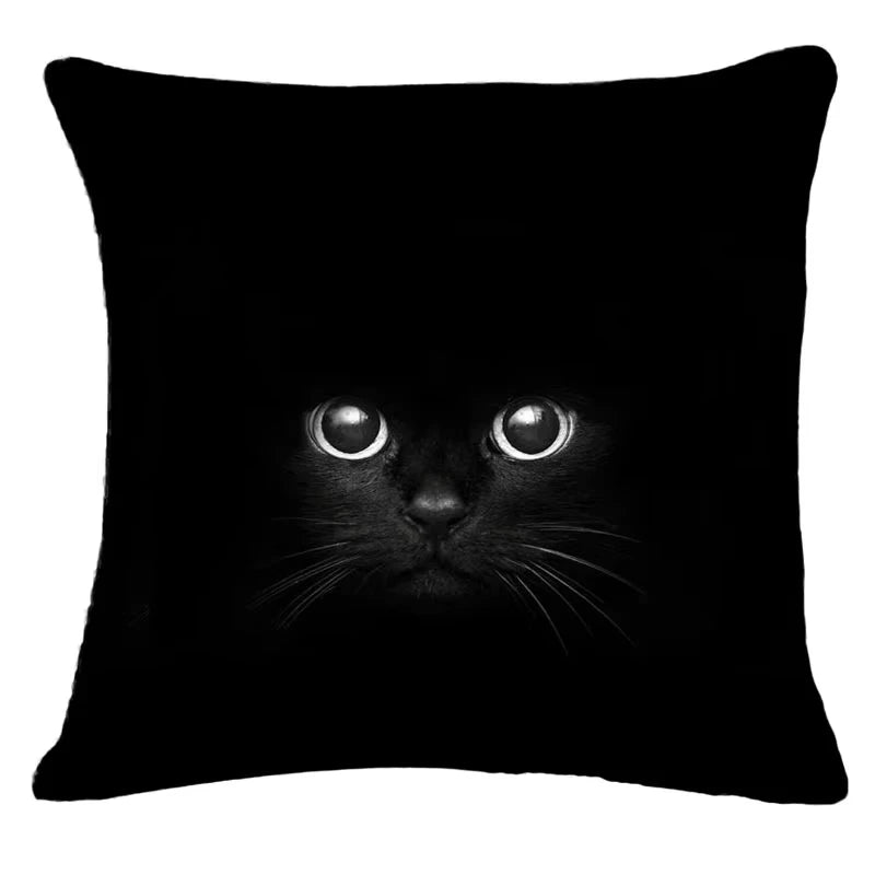 coussin carré imprimé chat noir blanc moderne 100% polyester 45x45cm amovible lavable
