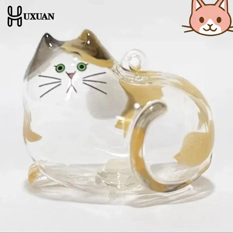 boîte transparente cheveux animaux figurine chat verre rayures oranges yeux verts moustaches noires artisanale