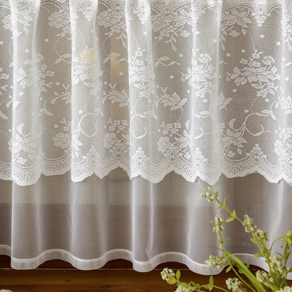 rideau blanc broderie florale transparent classique polyester fenetre cuisine salon chambre balcon