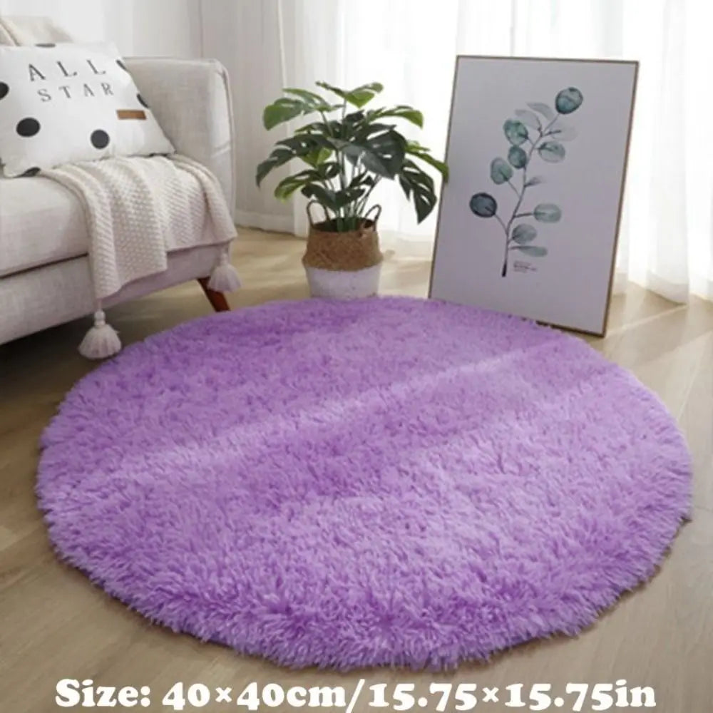 tapis rond doux fourré couleur unie moderne rose marron vert violet beige