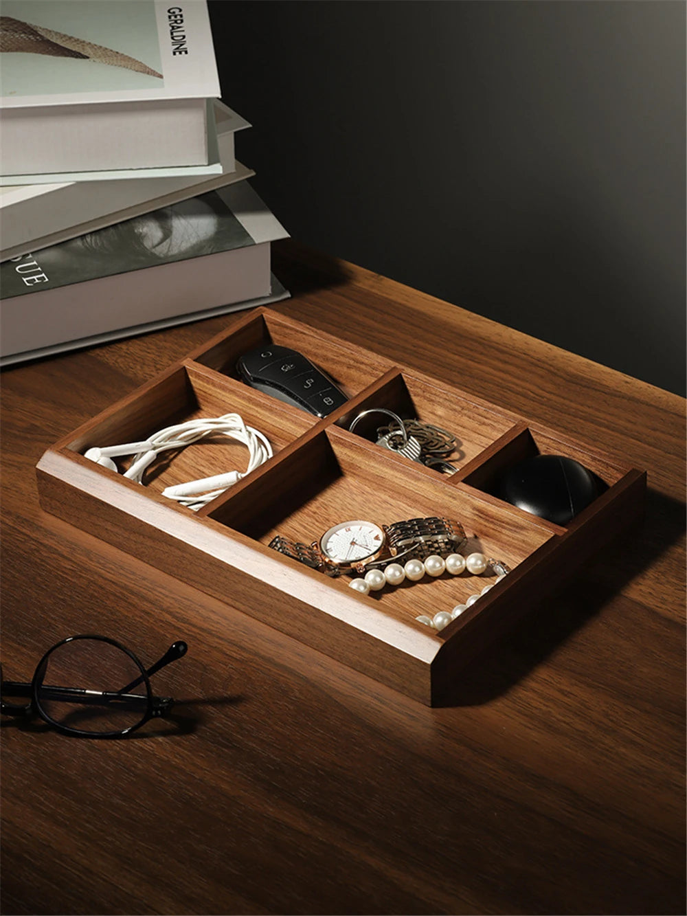 boîtes rangement bois moderne plateau thé tasses théière bijoux minimaliste