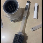 brosse wc moderne poils noirs support mural blanc bleu noir adhésif poignée détachable bouchon