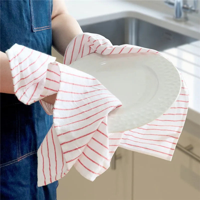 torchon cuisine coton blanc rayures rouges classique décoration noël serviette table nettoyage