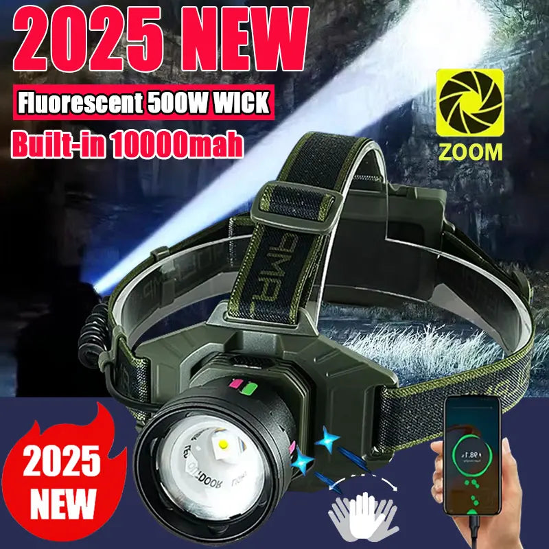lampe frontale led rechargeable vert noir tissu texturé pratique camping pêche chasse
