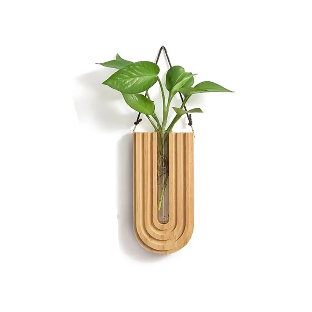 vase mural moderne bois motif ondulé noir gris noyer pendentif décoration murale plantes