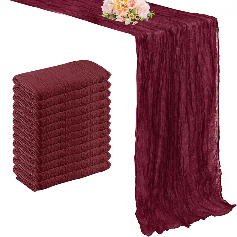 chemin table bordeaux serviette plissée semi transparente décoration mariage fête boho rustique