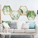 cadres hexagonaux adhésifs feuilles tropicales fleurs modernes or vert blanc chambre salon decoration