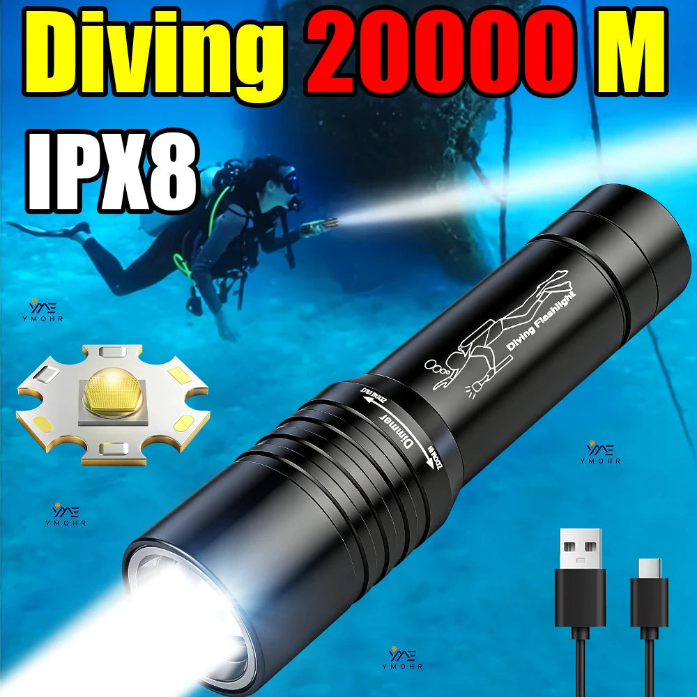 lampe torche rechargeable puissante led étanche plongée survie pêche défense travail moderne