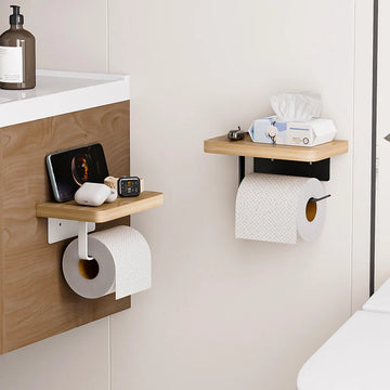 support mural minimaliste porte serviettes tablette bois blanc noir écouteurs