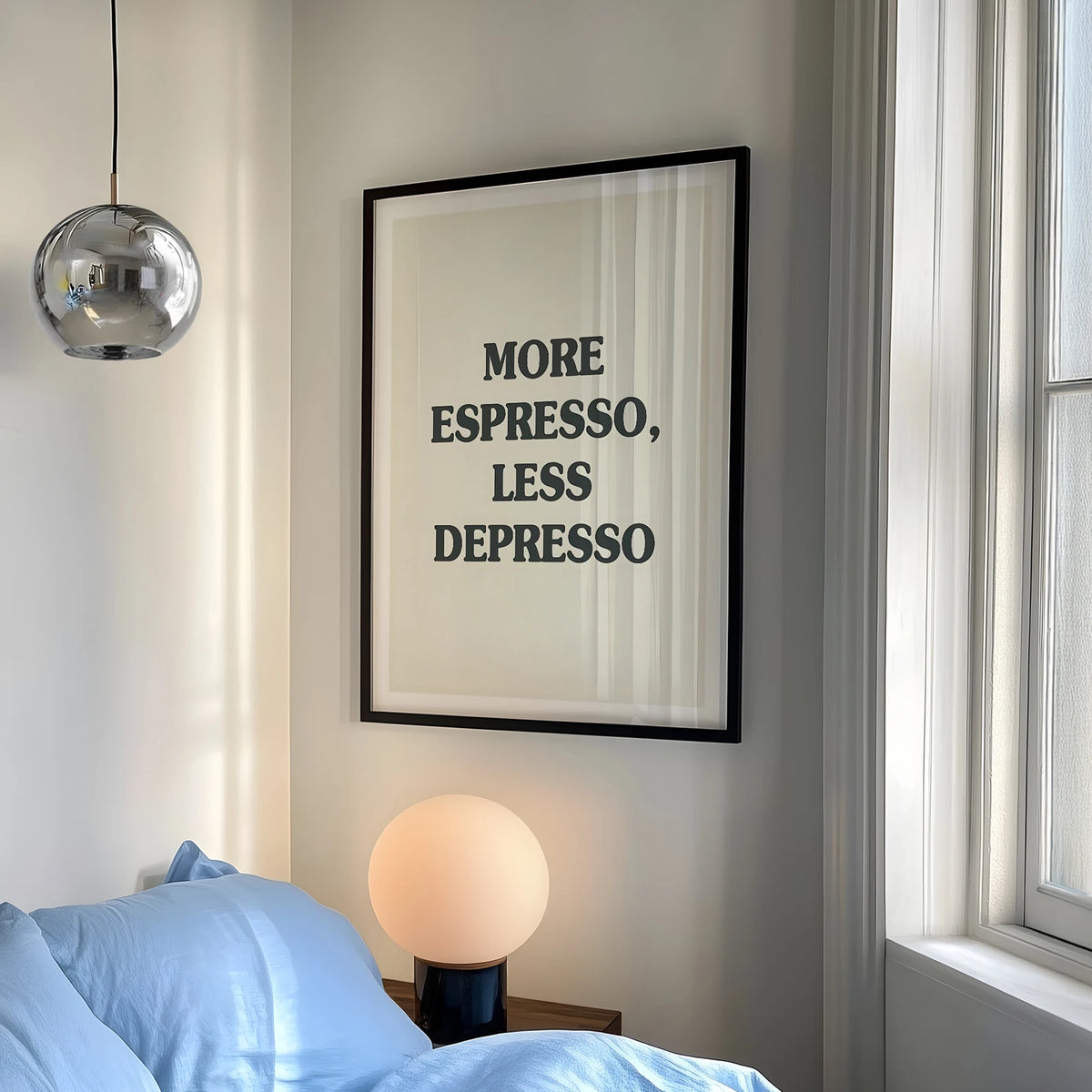 cadre d'affiche minimaliste more espresso less depresso blanc noir salon chambre