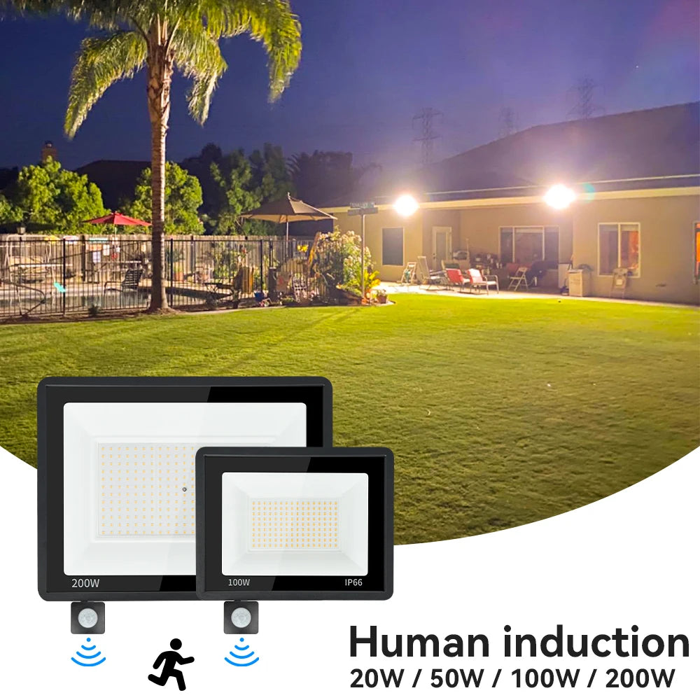 projecteur led motion sensor ip66 noir moderne fixations 200w 360mm 272mmextérieur contemporain
