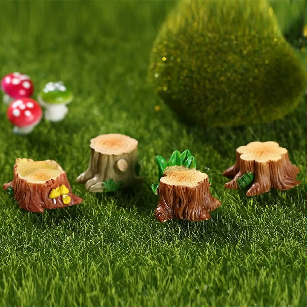 ornements résine tronc arbre miniature décoration paysagère cadeau artisanal pastoral champignons feuilles texture boisée