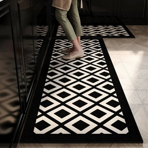 lot tapis cuisine antidérapants noir blanc motif géométrique moderne 60x40 cm