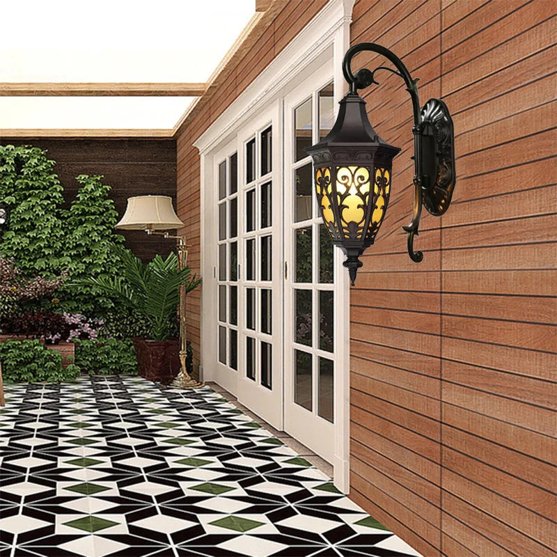 lampe murale classique ornée motifs floraux fixation noir ip65 ledextérieur résistante mưa
