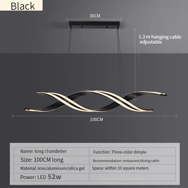 suspension lumineuse moderne ondulée clips noir blanc doré