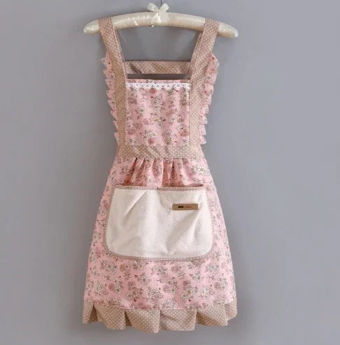 tablier vintage rose fleurs blanches poche amovible gris pois blancs féminin service alimentaire élégants