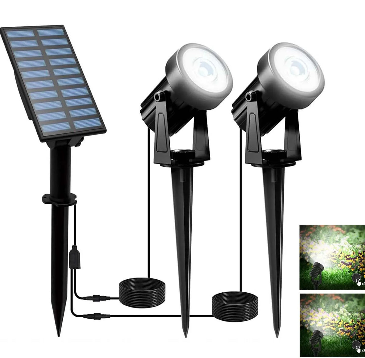 projecteur solaire moderne noir ip65 led assemblage extérieur jardin decoration deux projecteurs panneau solaire