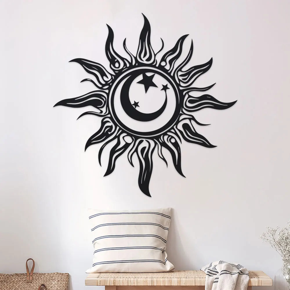 sticker mural noir soleil tribal graphique étoiles luneintérieur extérieur salon patio chambreSuspension murale