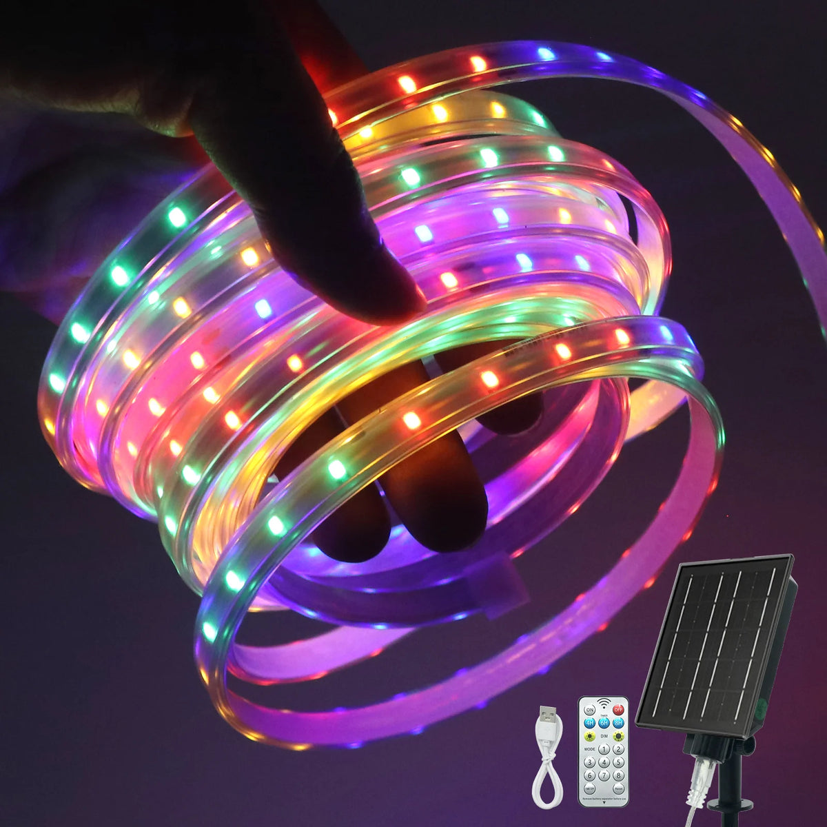 ruban led solaire multicolore moderne clips panneau solaire télécommande 15m 20m 30m