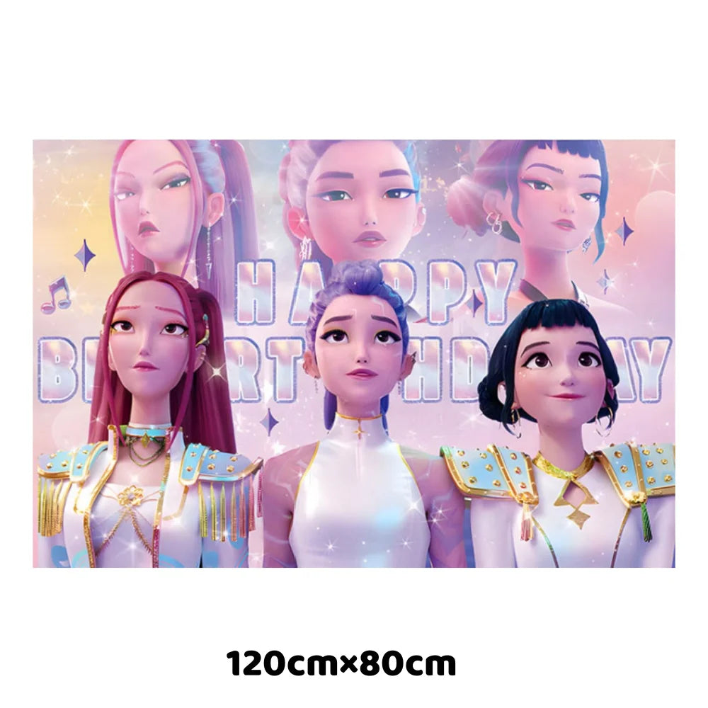 kit décoration anniversaire fille personnages dessin animé assiettes gobelets serviettes nappe guirlande rose violet