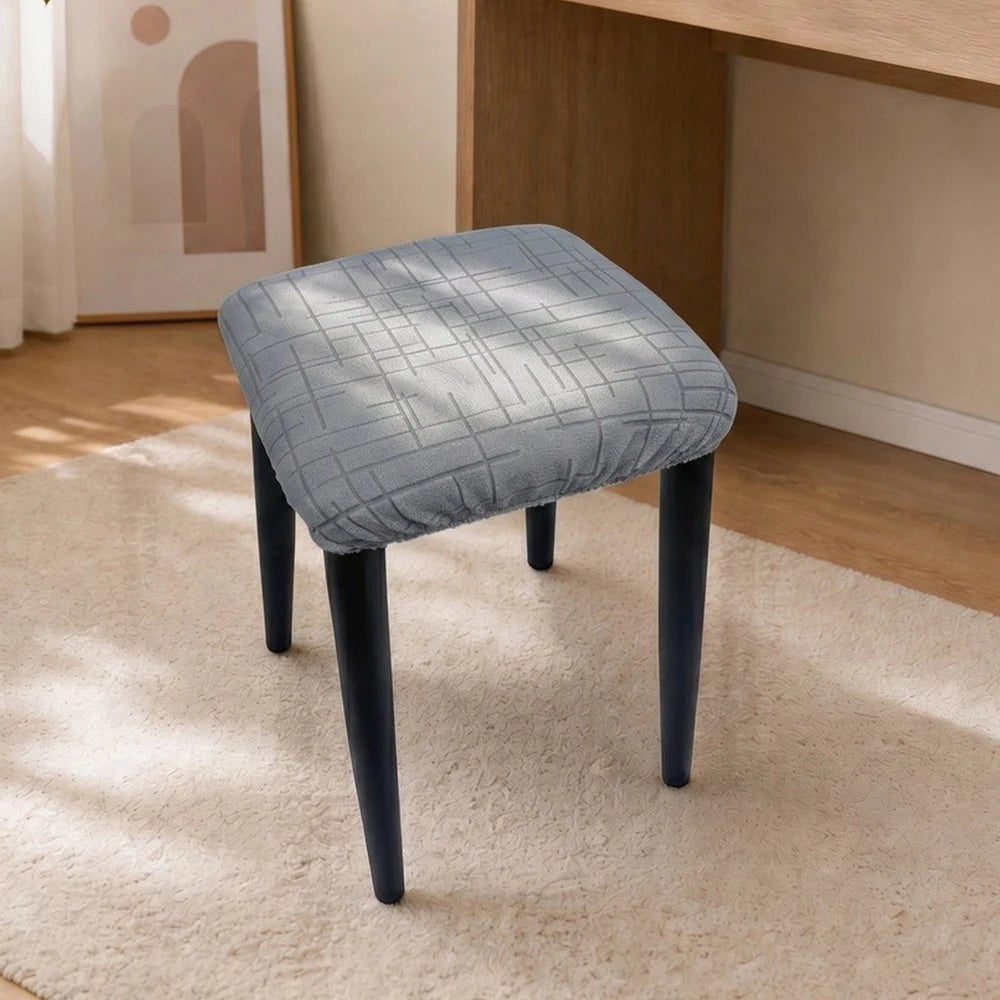 housse tabouret tissu carreaux gris moderne polyester amovible lavable adhésif protection durable cuisine salle