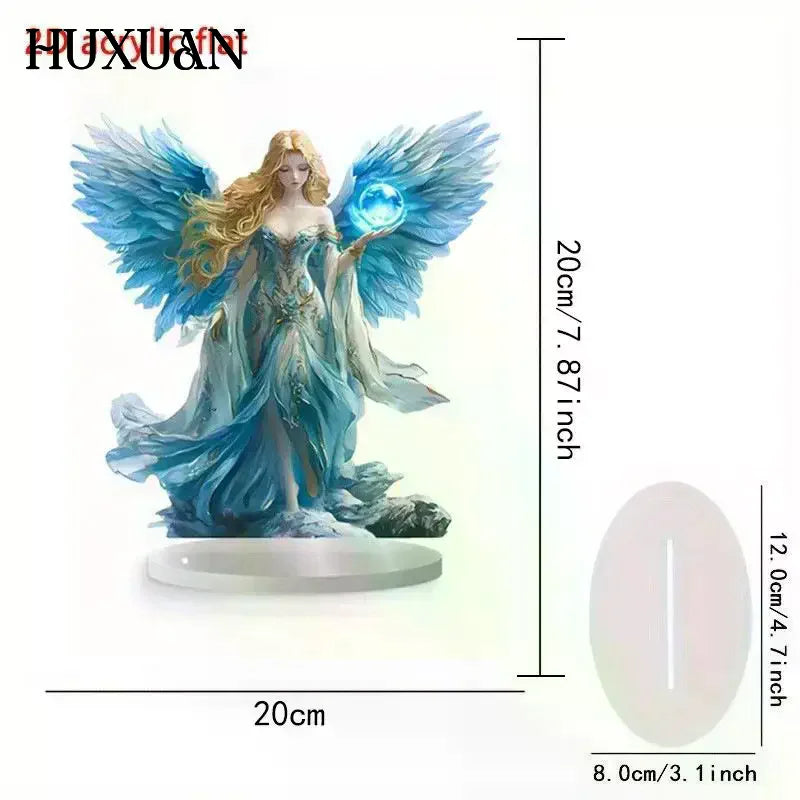 statue décorative fée papillon bleu blanc doré plumes vêtements brodés motifs floraux fantaisie base