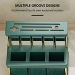 support cuisine moderne vert rayures couteaux fourchettes cuillères scies baguettes organiser gain place