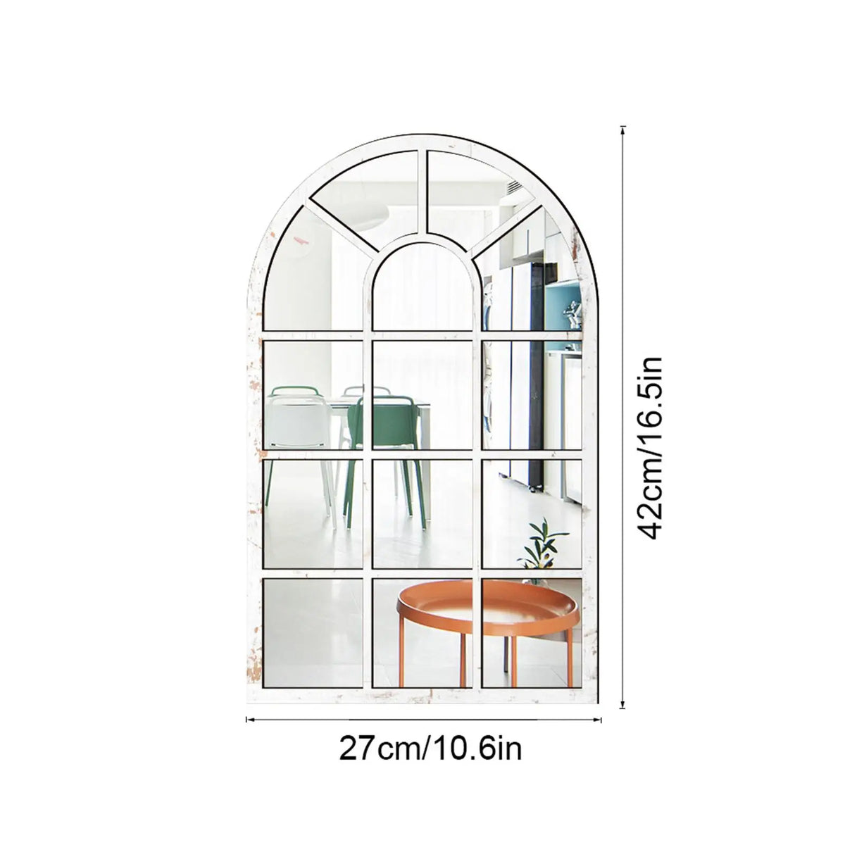 miroir arqué fenêtre bois blanc marron noir structure vieillie décoratif vintage chambre salon