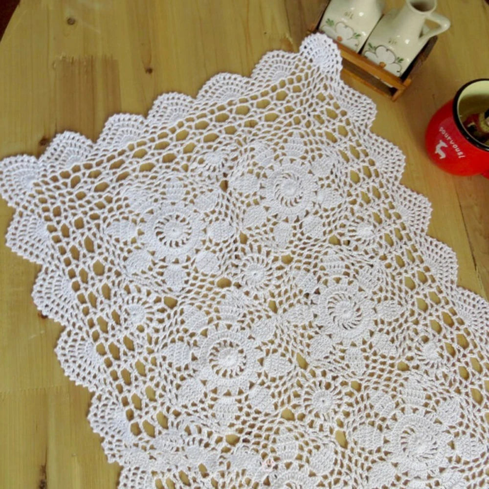 nappe table rectangle dentelle motif floral vintage blanc beigeclair rustic champetre textiles maison