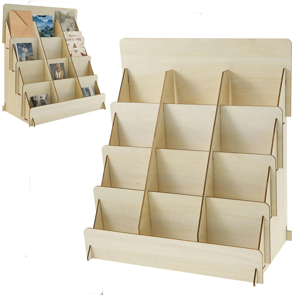 présentoir bois cartes postales photos magazines rustique minimaliste assemblage facile efficient storage multipurpose