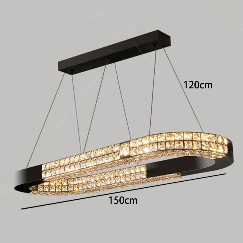 suspension lumineuse moderne cristaux géométriques noir transparent éclairage intérieur chaînes rc dimmable