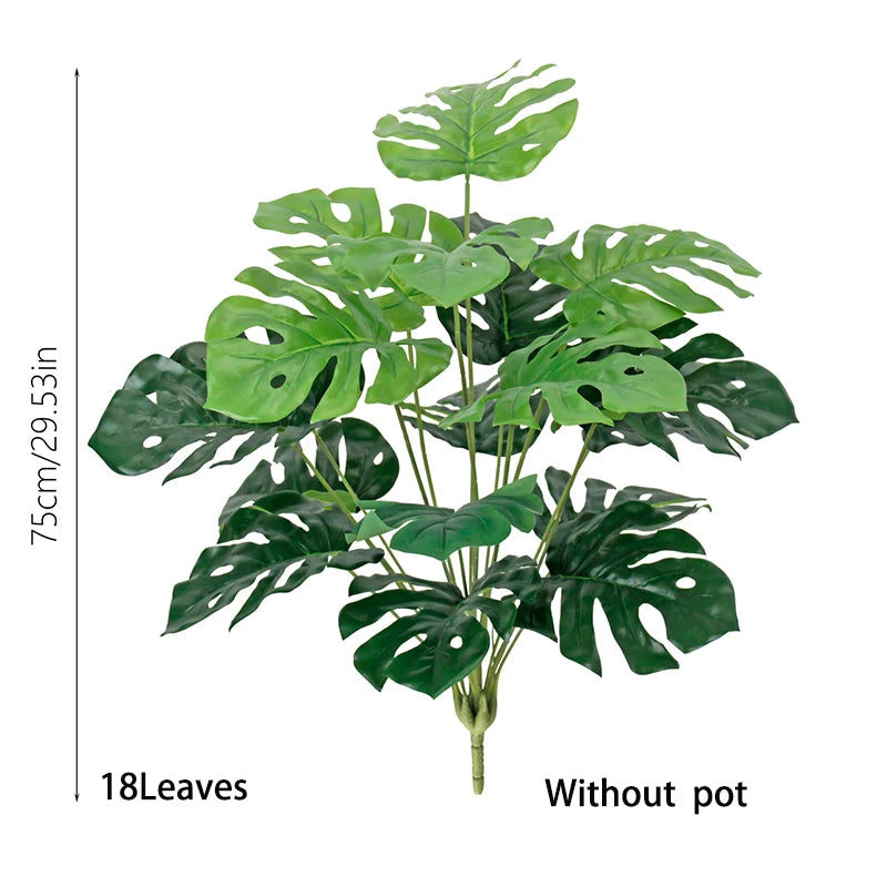 plantes artificielles vertes feuilles larges moderne decoration intérieure feuilles nervures perforations racines apparentes minimaliste