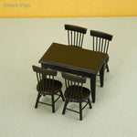 miniatures rustiques table chaises assiettes poterie figurine renard noir orange rouge jaune