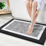 tapis bain microfibre absorbant doux moderne gris blanc bordure blanche rapide séchage respectueux environnement