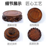 support décoratif bois sculpté motif floral artisanal marron foncé figurines bonsaïs vases plateaux