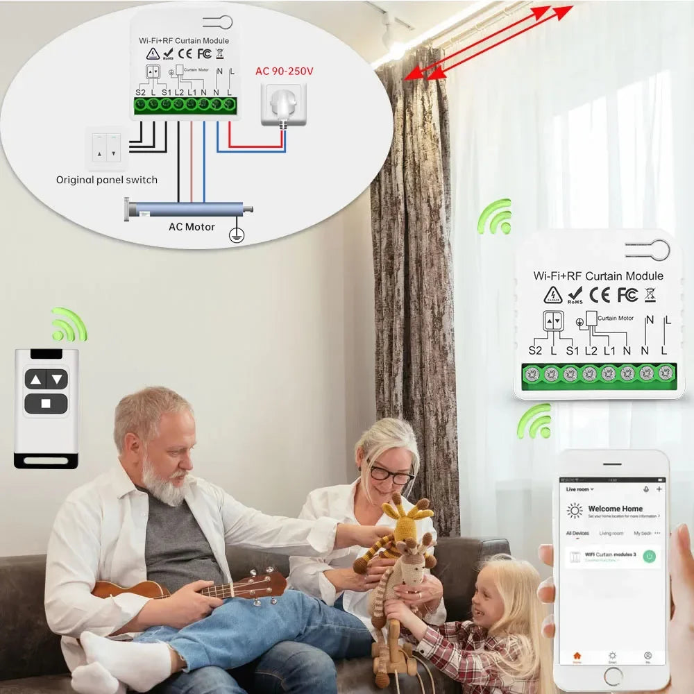 module rideau motorisé wifi rf blanc moderne batterie incluse télécommande 433mhz