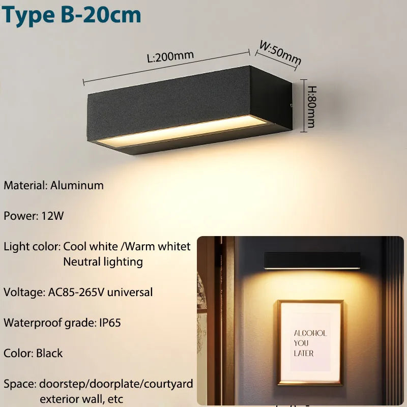 applique murale led moderne noir blanc ip65 2000lm 200mm 300mm 500mm minimaliste