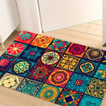 tapis boho chic multicolore motifs floraux géométriques variés salle bain
