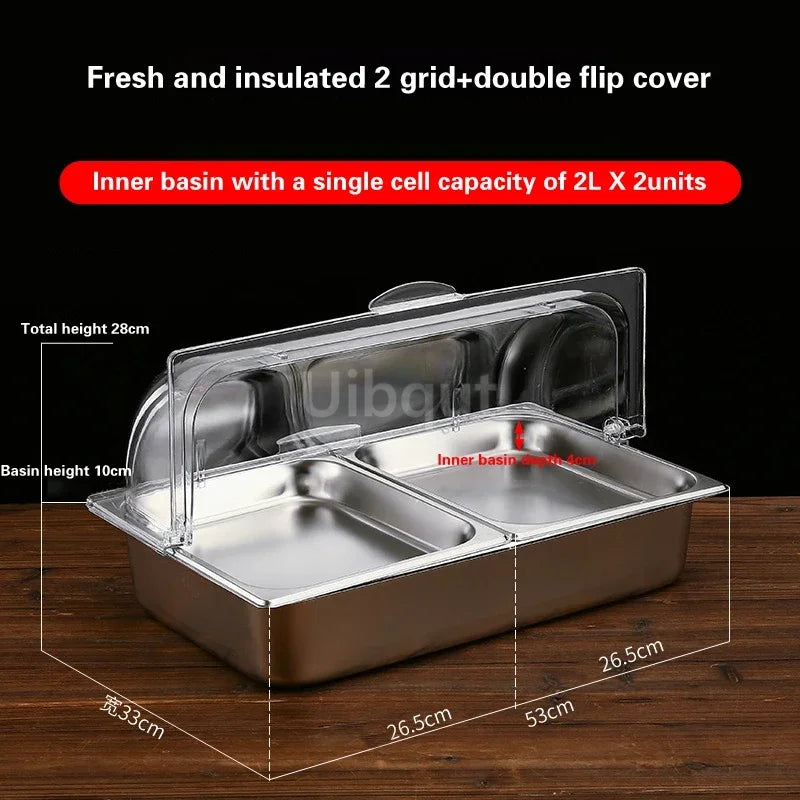 bac alimentaire acier inoxydable couvercle transparent poignée buffet cuisine moderne