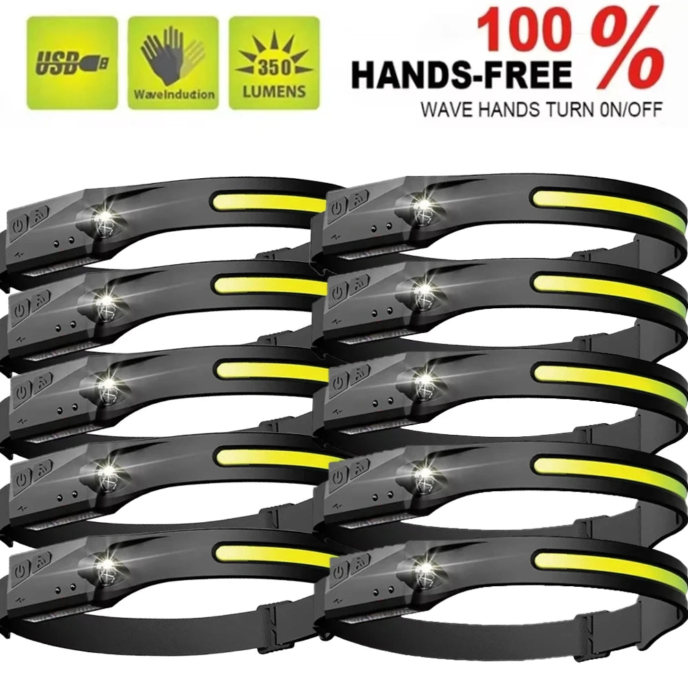 lampe frontale rechargeable led noire jaune mode nuit camping pêche extérieur USB cable sortie