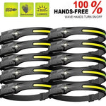 lampe frontale rechargeable led noire jaune mode nuit camping pêche extérieur USB cable sortie